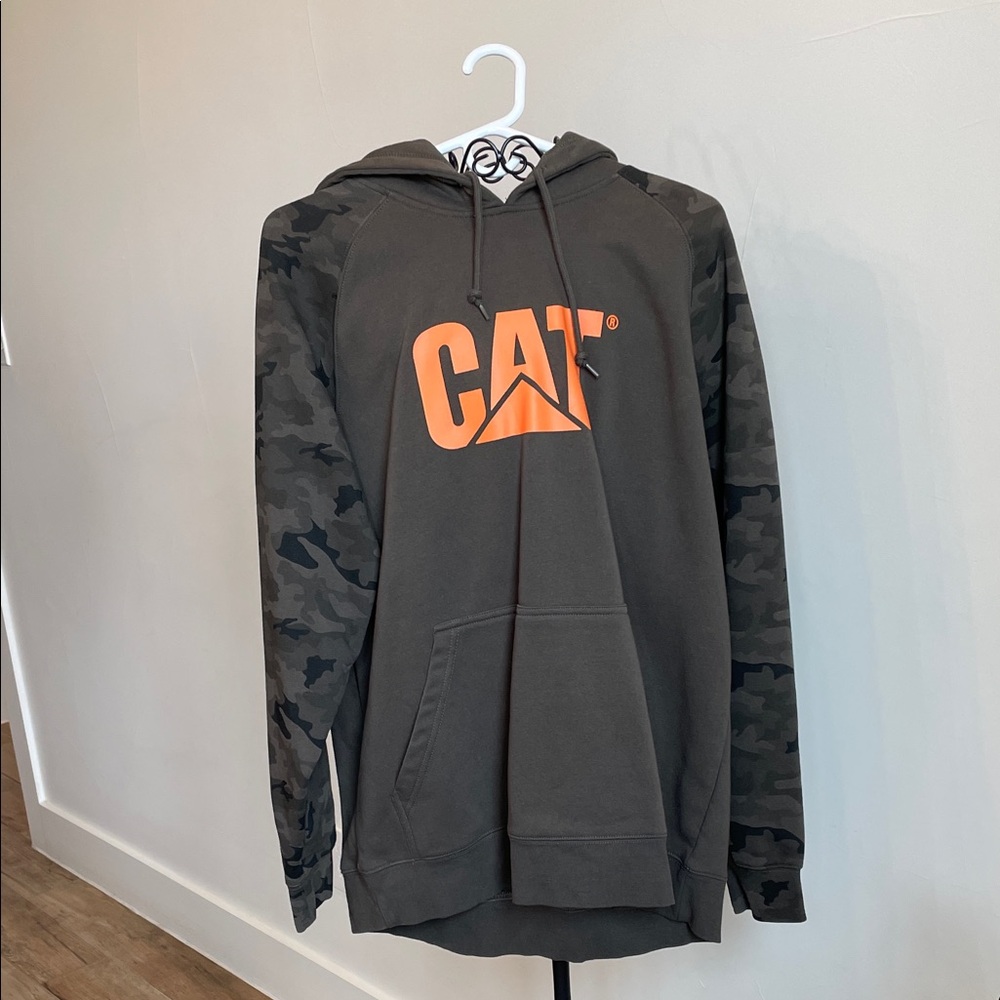 Caterpillar Gray and Orange Camouflage Hoodie